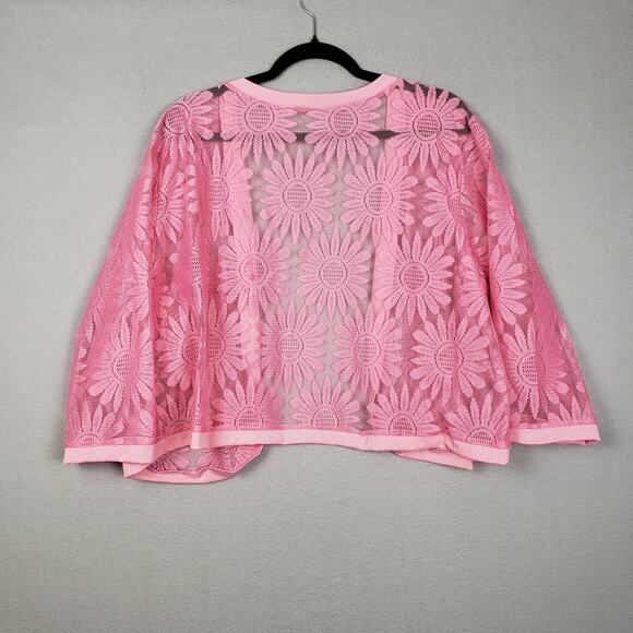 Sheer Floral Lace Layering Top Pink Daisy Preppy Coquette Feminine Cottagecore - Picture 4 of 5